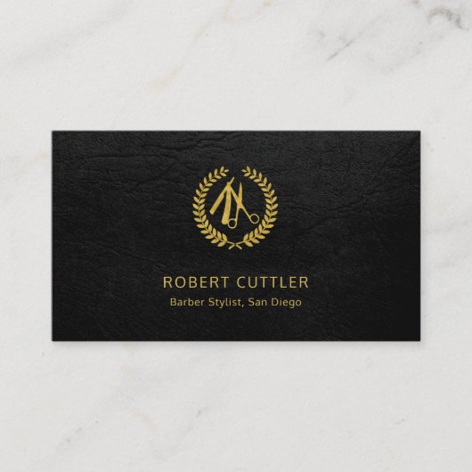 QR CODE Barbershop LOGO elegantes schwarzes Gold Visitenkarte (Vorderseite)