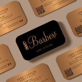 QR CODE Barbershop Schwarzgoldholzspäne Visitenkarte