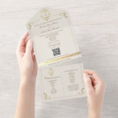QR-Code Barock-Monogramm-Hochzeit All In One Einladung (Abreißen)