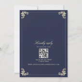 QR-Code Barock Navy Blau Hochzeit Einladung (Rückseite)