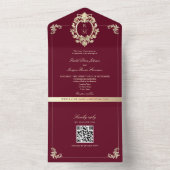 QR Code Baroque Burgundy Gold Wedding All In One Einladung (Innen Boden)