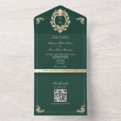 QR Code Baroque Gold Smaragdgrüne Hochzeit All In One Einladung (Innen Boden)