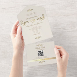 QR Code Baroque Gold Wedding All In One Einladung