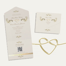 QR Code Baroque Gold Wedding All In One Einladung