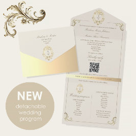 QR Code Baroque Monogram Wedding All In One Einladung