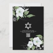 QR-Code Bat Mitzvah Black Silver Blumenschrift Einladung (Rückseite)