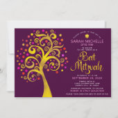 QR Code Bat Mitzvah Burgundy Gold Tree of Life Einladung (Vorderseite)
