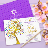 QR-Code Bat Mitzvah Lila Gold kühne Baum des Leben Einladung