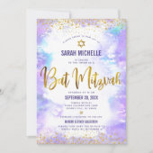 QR-Code Bat Mitzvah Lila Watercolor Gold Glitzer Einladung (Vorderseite)