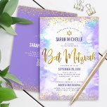 QR-Code Bat Mitzvah Lila Watercolor Gold Glitzer Einladung<br><div class="desc">Seien Sie stolz, freuen Sie sich und präsentieren Sie diesen Meilenstein Ihres Lieblings-Bat Mitzvah! Versenden Sie diese atemberaubende, moderne, personalisierte QR-Codeeinladung für eine Veranstaltung, an die Sie sich erinnern können. Funkelnd Imitate Goldfolienskripte, Glitzer-Punkte, Star of David und handgeschriebene Skripttypografie überlagern einen leichten lila Aquarellhintergrund. Auf der Rückseite, zusätzliche Gold-Glitzer-Punkte, der...</div>