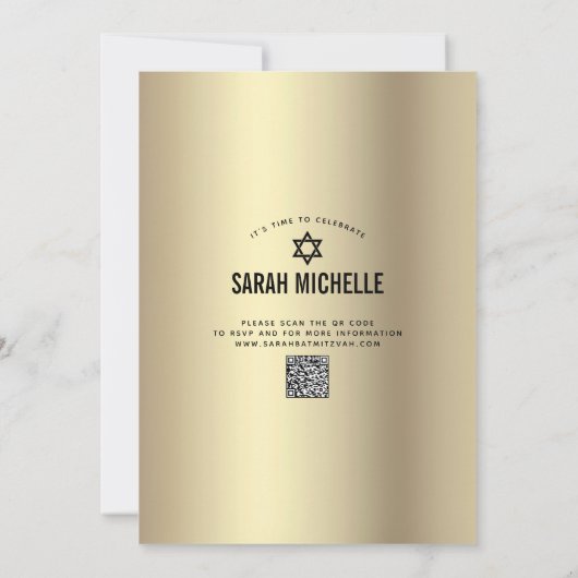 QR Code Bat Mitzvah Moderner Schwarzer Glitzer Foi Einladung (Rückseite)