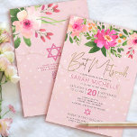 QR-Code Bat Mitzvah Pink Floral Gold Foil Skript Einladung<br><div class="desc">Seien Sie stolz, freuen Sie sich und präsentieren Sie diesen Meilenstein Ihres Lieblings-Bat Mitzvah! Versenden Sie diese atemberaubende, moderne, personalisierte QR-Codeeinladung für eine Veranstaltung, an die Sie sich erinnern können. Eine schicke, atemberaubende, rosa und pfirsichfarbene Aquarellfarbe mit Imitaten, Goldfolien-Schrift-Typografie, moderne staubige Rose und graue Sans Serif-Schrift überlagern einen weichen rosa...</div>