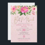 QR-Code Bat Mitzvah Pink Floral Gold Hebräischer N Einladung<br><div class="desc">Seien Sie stolz, freuen Sie sich und präsentieren Sie diesen Meilenstein Ihres Lieblings-Bat Mitzvah! Versenden Sie diese atemberaubende, moderne, personalisierte QR-Codeeinladung für eine Veranstaltung, an die Sie sich erinnern können. Eine schicke, atemberaubende, rosa und pfirsichfarbene Aquarellfarbe, mit Imitaten Goldfolien-Schrift-Typografie und moderner staubiger Rose und grauer Sans Serif-Schrift überlagert einen weichen...</div>
