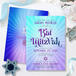 QR-Code Bat Mitzvah Retro Blue Lila Gradient Fun Einladung