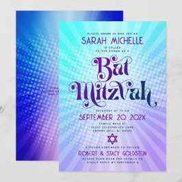 QR-Code Bat Mitzvah Retro Blue Lila Gradient Fun Einladung