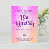 QR Code Bat Mitzvah Retro Rosa Orange Gradient Spa Einladung (Stehend Vorderseite)