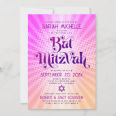 QR Code Bat Mitzvah Retro Rosa Orange Gradient Spa Einladung (Vorderseite)