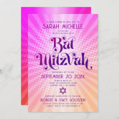 QR-Code Bat Mitzvah Retro Rosa Orangen Gradient Fu Einladung (Vorne/Hinten)