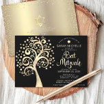 QR-Code Bat Mitzvah Schwarzer Goldene Tree von Lif Einladung<br><div class="desc">Seien Sie stolz, freuen Sie sich und präsentieren Sie diesen Meilenstein Ihres Lieblings-Bat Mitzvah! Versenden Sie diese raffinierte, moderne, personalisierte QR-Codeeinladung für eine Veranstaltung, an die Sie sich erinnern können. Ein kühner, grafischer Imitat mit Goldfolienbaum mit funkelnd Stern von David und Dot "Blätter", mit Imitaten Goldfolienschrift und weißer Sans Serifentypografie,...</div>