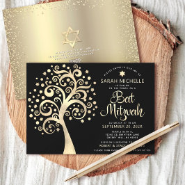 QR-Code Bat Mitzvah Schwarzer Goldene Tree von Lif Einladung