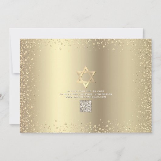 QR-Code Bat Mitzvah Schwarzer Goldene Tree von Lif Einladung (Rückseite)