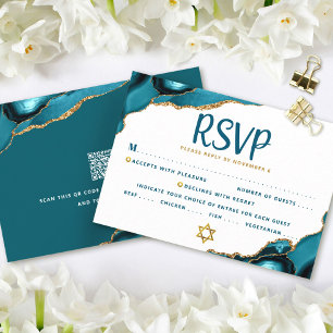 QR-Code Bat Mitzvah Türkis Achat Feste Antwortkart Einladung