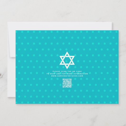 QR-Code Bat Mitzvah Türkisblume Einladung (Rückseite)