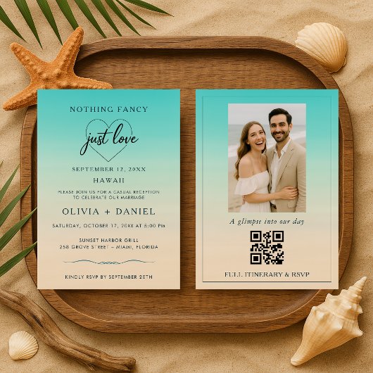 QR Code Beach Elopement Wedding Reception Einladung