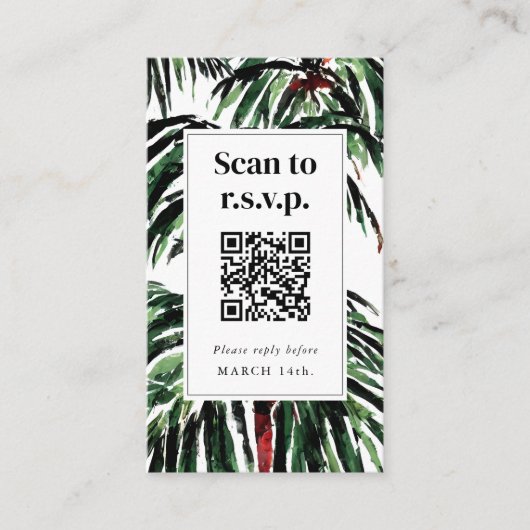 QR Code Beach Hochzeit UAWG bemalten Palmen Bäume Begleitkarte (Vorderseite)
