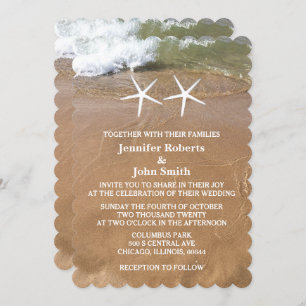QR Code Beach Starfish Sandy Ocean Wedding Einladung