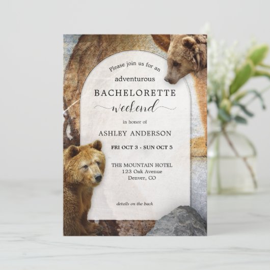 QR Code Bear Mountain Bachelorette Wochenende Einladung (Stehend Vorderseite)