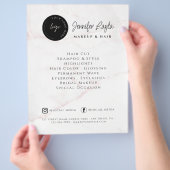 QR Code Beauty Salon Custom Logo Pink Marble Flyer (Hand)