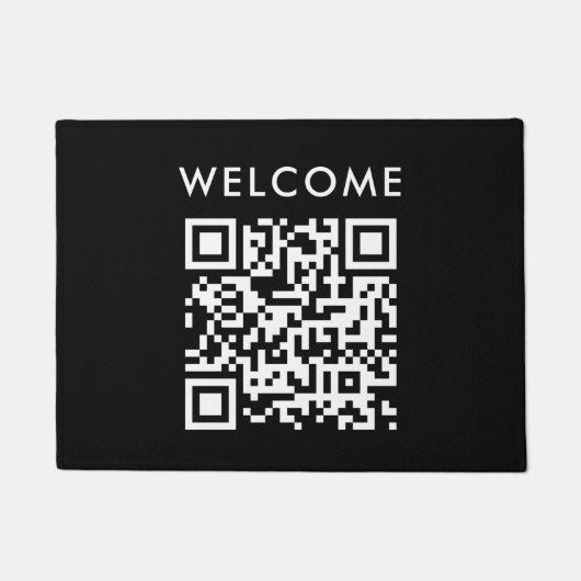 QR-Code Begrüßung | Black Minimalistisch Simple Sc Fußmatte (Vorderseite)