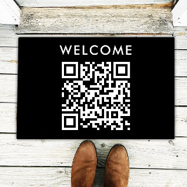 QR-Code Begrüßung | Black Minimalistisch Simple Sc Fußmatte
