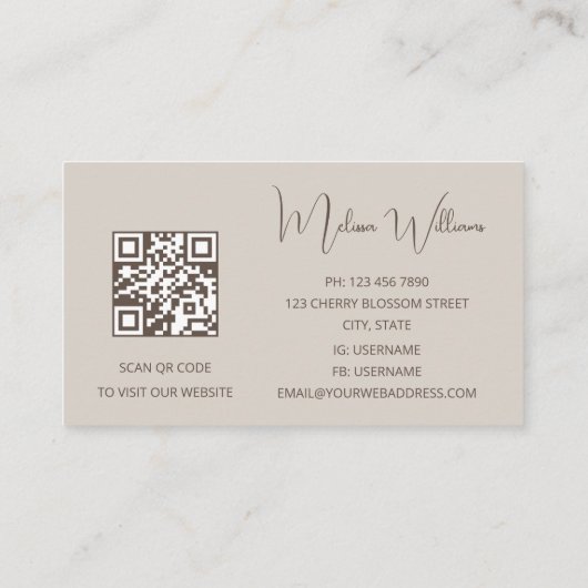 QR-Code | Beige Abstrakte Kunstinitiativen Visitenkarte (Rückseite)