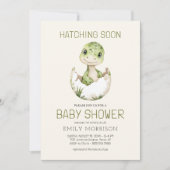 QR Code Beige Dinosaurier Schläge Bald Baby Dusche Einladung (Vorderseite)