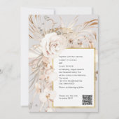 QR-Code, beige elegante Hochzeit mit floralen Aqua Einladung (Vorderseite)