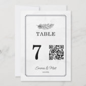 QR Code Beige Elegante Hochzeitkarte Tischnummer (Rückseite)