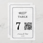 QR Code Beige Elegante Hochzeitkarte Tischnummer (Vorne/Hinten)