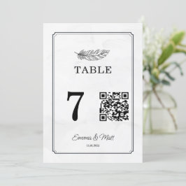 QR Code Beige Elegante Hochzeitkarte Tischnummer