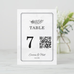 QR Code Beige Elegante Hochzeitkarte Tischnummer