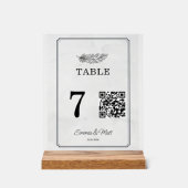 QR Code Beige Elegante Hochzeitkarte Tischnummer Acrylschild (Vorderseite)
