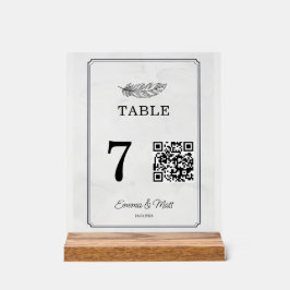 QR Code Beige Elegante Hochzeitkarte Tischnummer Acrylschild
