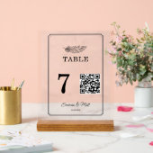 QR Code Beige Elegante Hochzeitkarte Tischnummer Acrylschild (Hochzeit)