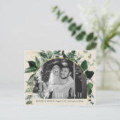 QR-Code, Beige Greenery Hochzeitssemble Foto rett Ankündigungspostkarte (Stehend Vorderseite)