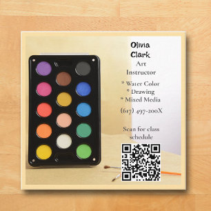 QR-Code Beige Künstler-Tutor Dozent Kunstlehrer Quadratische Visitenkarte