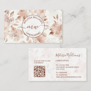 QR-Code   Beige Wasserfarbe Rosen   Logo Visitenkarte