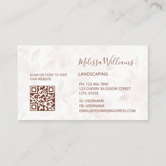 QR Code | Beige Watercolor Roses | Logo Visitenkarte (Rückseite)