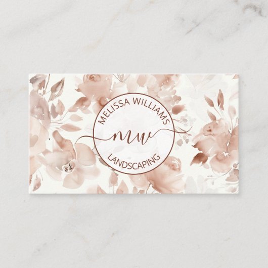 QR Code | Beige Watercolor Roses | Logo Visitenkarte (Vorderseite)