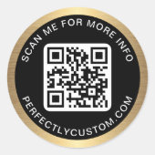 QR-Code benutzerdefinierter Text goldener Farbverl Runder Aufkleber (Vorderseite)
